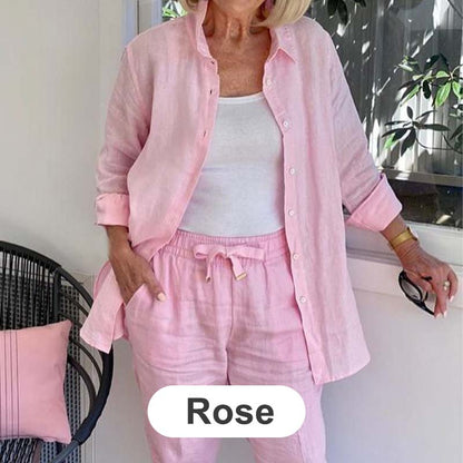 🌸Limit Time 66% OFF 💕Women's 2-piece set: Women's cotton linen long sleeve blouse and pants set（（🔥Buy 2 Free Shipping））🧥+👖